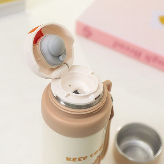 Damen Thermosflasche Bären-Design Auslaufsicher Mit Tragegurt 3
