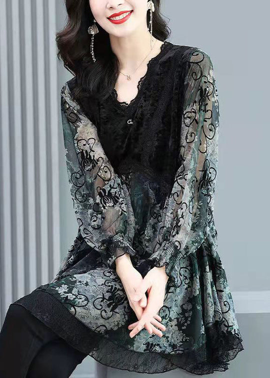 Damen Top V-Ausschnitt Langarm Festlich 1