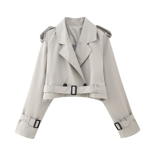 Damen Trenchcoat Kurz Klassisch 7