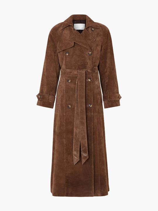 Damen Trenchcoat Midi mit Doppelkknopfleiste und Gürtel im Suède-Look 6
