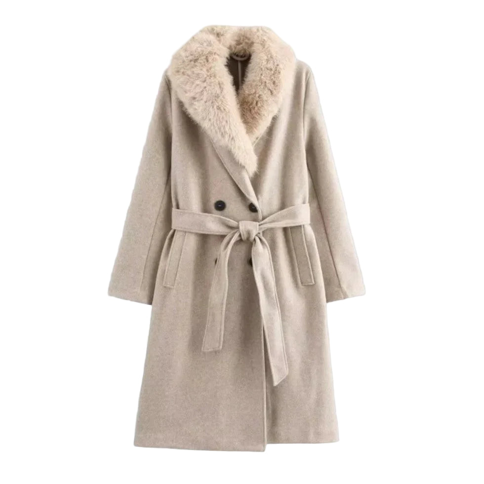 Damen Trenchcoat mit Pelzbesatz 0