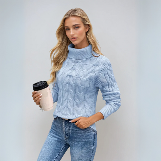 Damen Turtleneck Pullover mit Kabelstrickdesign 3
