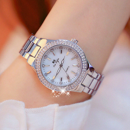 Damen Uhr mit Glänzender Oberfläche und Edelstahlarmband 0