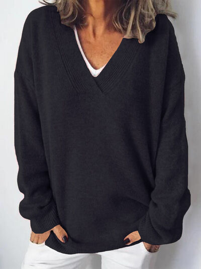 Damen V-Ausschnitt Pullover mit Fallenden Schultern 6
