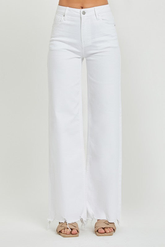 Damen Weite Jeans Hochbundig Weiß 1