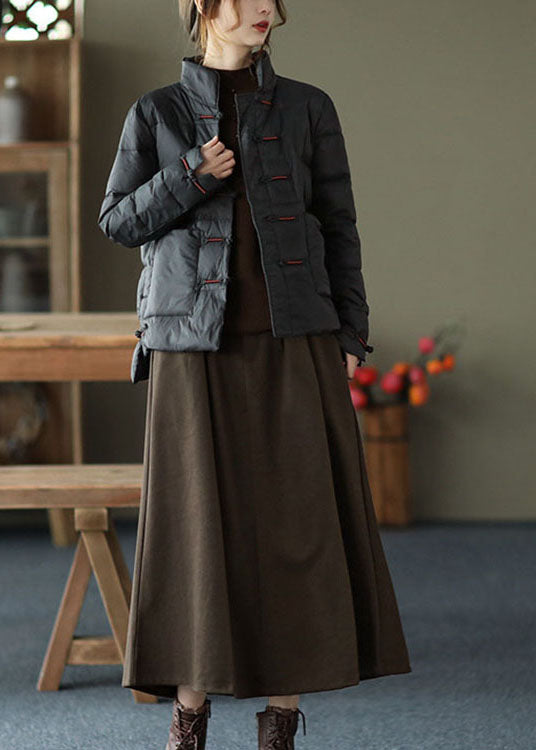 Damen Winter Daunenmantel mit Stehkragen und Knopftaschen 2