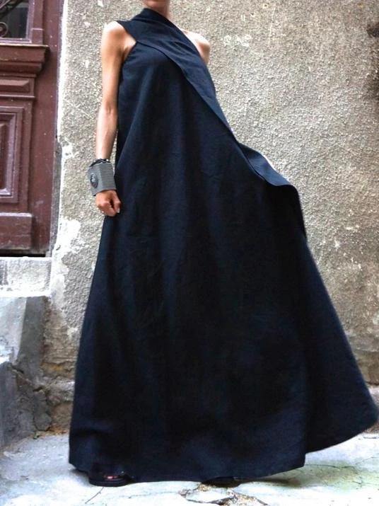 Damen ärmelloses Patchwork-Kleid in Marineblau 1