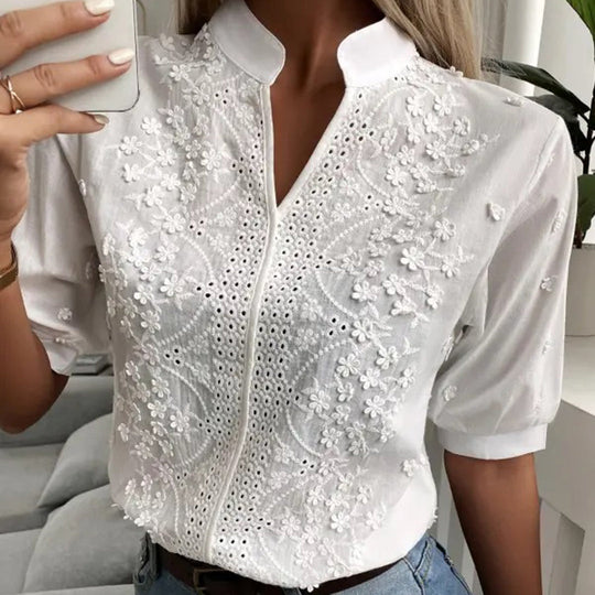 Damenbluse Mit Spitze Kurzarm Hochwertige Stoffe Für Festliche Anlässe 3