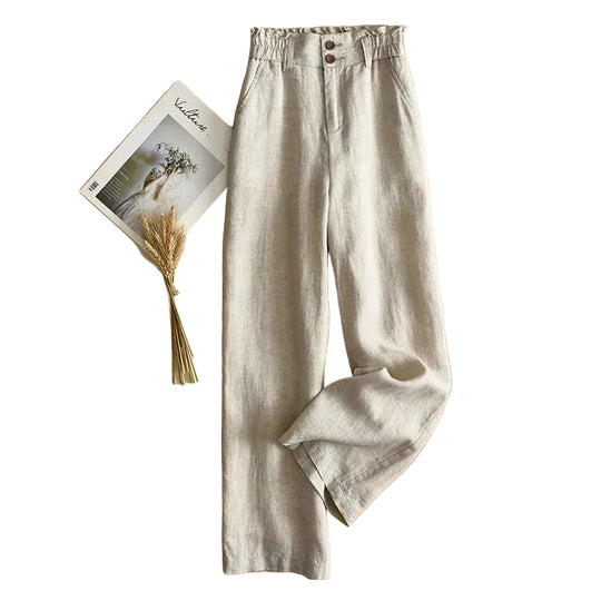 Damenhose Weit Beinform Hohe Taille Stoffhose mit Knopfdetails 0