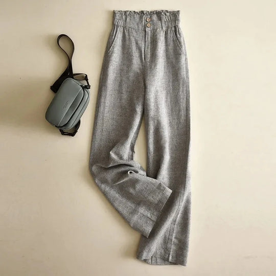Damenhose Weit Beinform Hohe Taille Stoffhose mit Knopfdetails 2