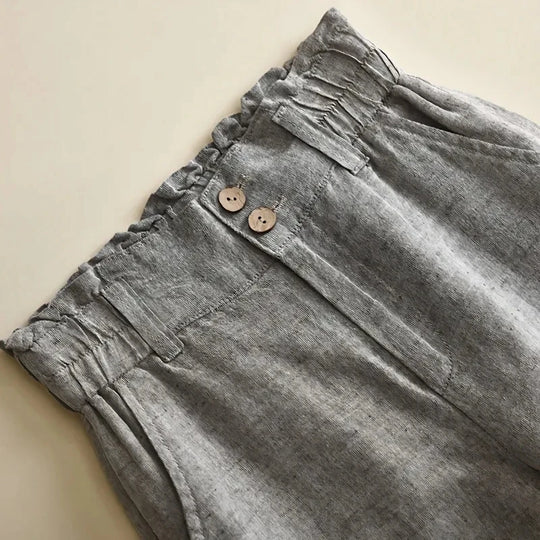 Damenhose Weit Beinform Hohe Taille Stoffhose mit Knopfdetails 3