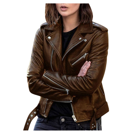 Damenjacke Biker Stil Mit Reißverschluss Lässig 0