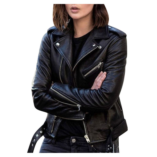 Damenjacke Biker Stil Mit Reißverschluss Lässig 1