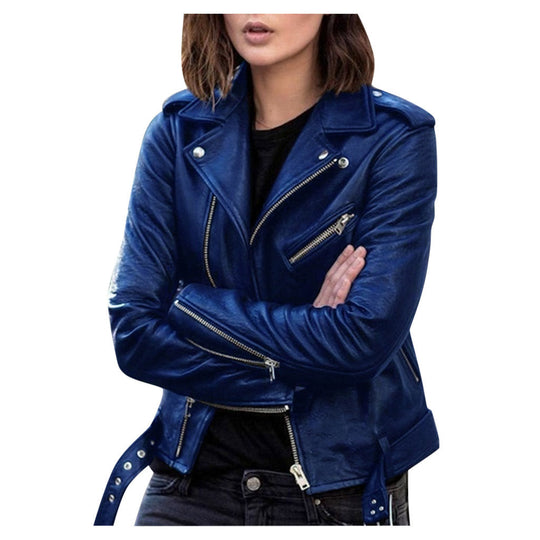 Damenjacke Biker Stil Mit Reißverschluss Lässig 2
