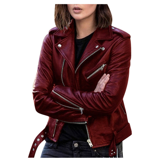 Damenjacke Biker Stil Mit Reißverschluss Lässig 3