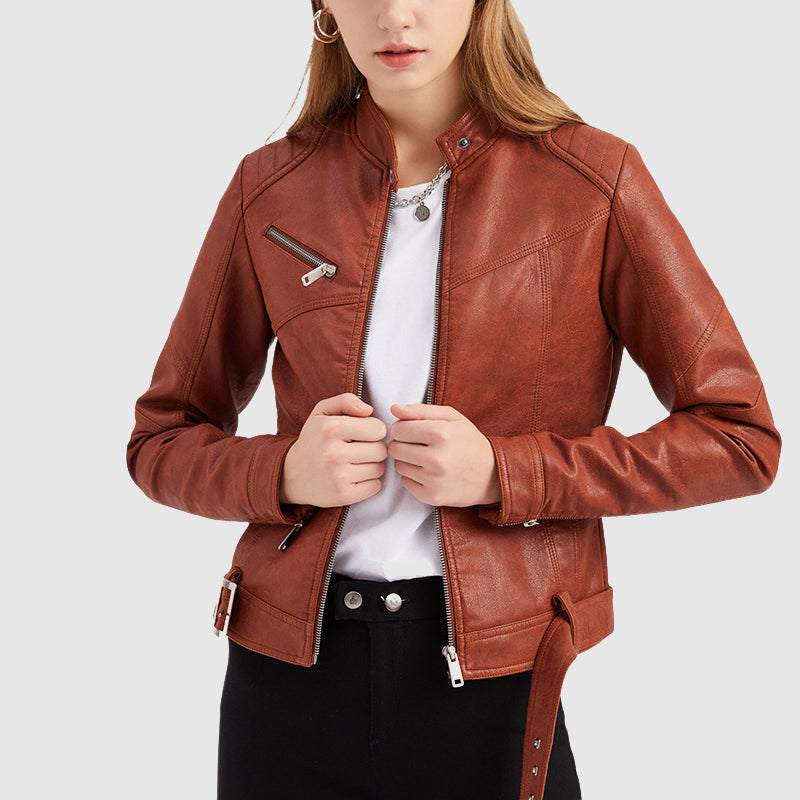 Damenjacke Modern Mit Reißverschluss Und Verstellbarer Taille 2