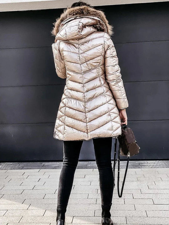 Damenjacke Winter Daunen mit Fellkragen Stilvoll Wärme 2