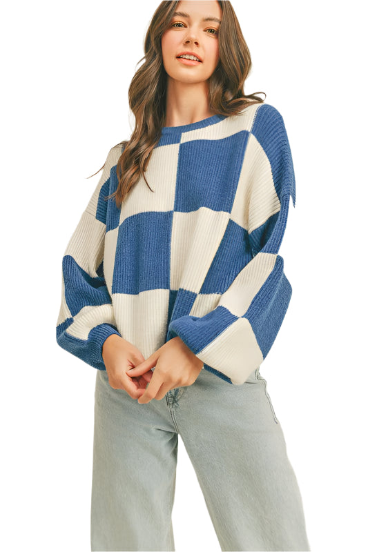 Damenpullover Oversized Karomuster Baumwolle 0