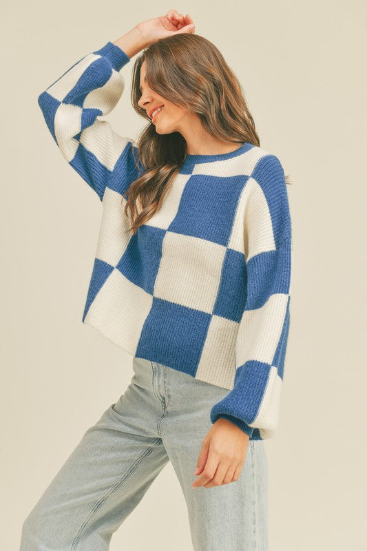 Damenpullover Oversized Karomuster Baumwolle 1