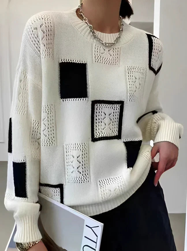 Damenpullover Retro Patchwork Stil für Kalte Tage 1