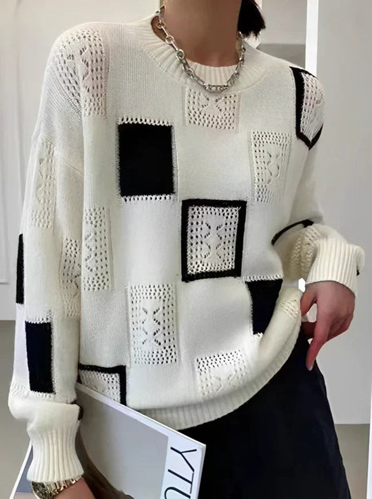 Damenpullover Retro Patchwork Stil für Kalte Tage 1