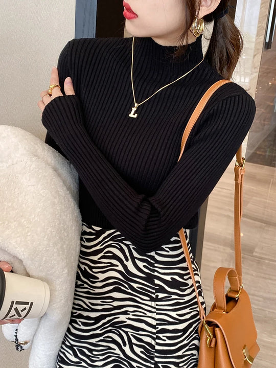 Damenpullover Turtleneck Strick Casual Warm Langarm 1
