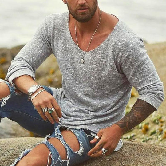 Variant image for Herren Langarmshirt Rosa Grau Baumwolle - Lässiges Longsleeve für Sommer-9