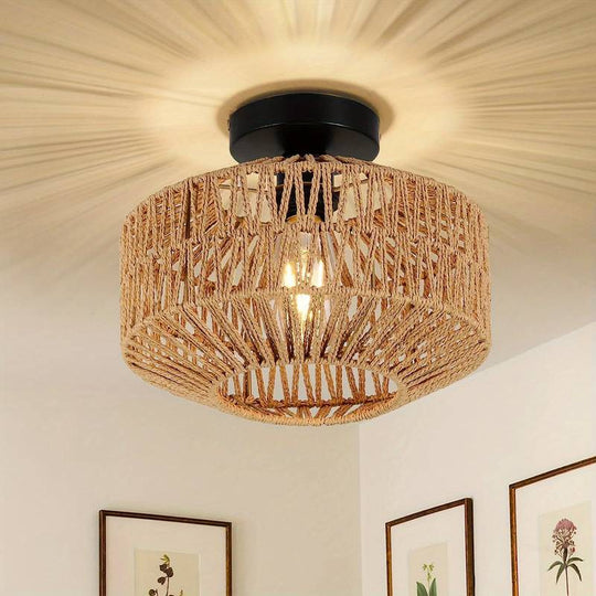 Deckenleuchte WovenShade für Wohnzimmer und Schlafzimmer – Rustikales Design, Vielseitige Beleuchtung 0
