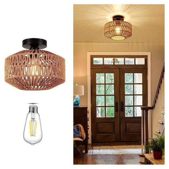Deckenleuchte WovenShade für Wohnzimmer und Schlafzimmer – Rustikales Design, Vielseitige Beleuchtung 1