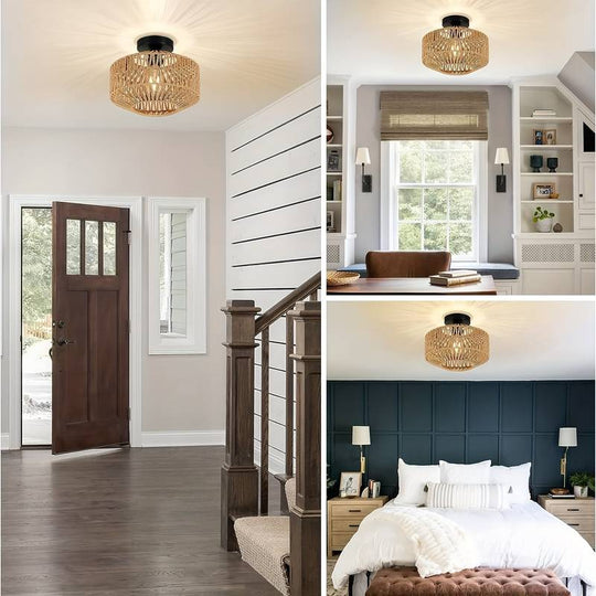 Deckenleuchte WovenShade für Wohnzimmer und Schlafzimmer – Rustikales Design, Vielseitige Beleuchtung 2