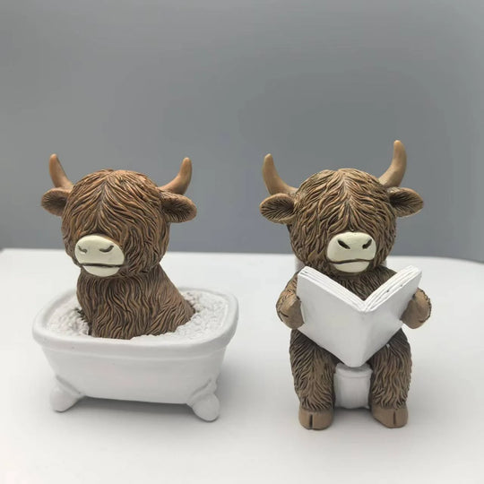 Dekofigur Hochlandkuh in Badewanne Humorvoller Wohnaccessoire 7