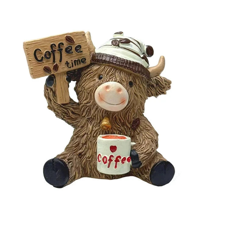 Dekorative Hochlandrind Kaffeefigur Mit Hebevorrichtung Für Zuhause 0