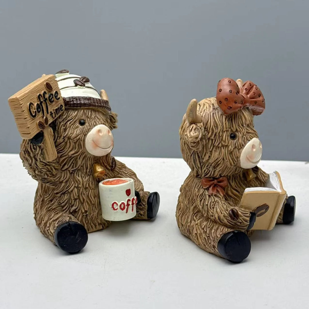 Dekorative Hochlandrind Kaffeefigur Mit Hebevorrichtung Für Zuhause 2