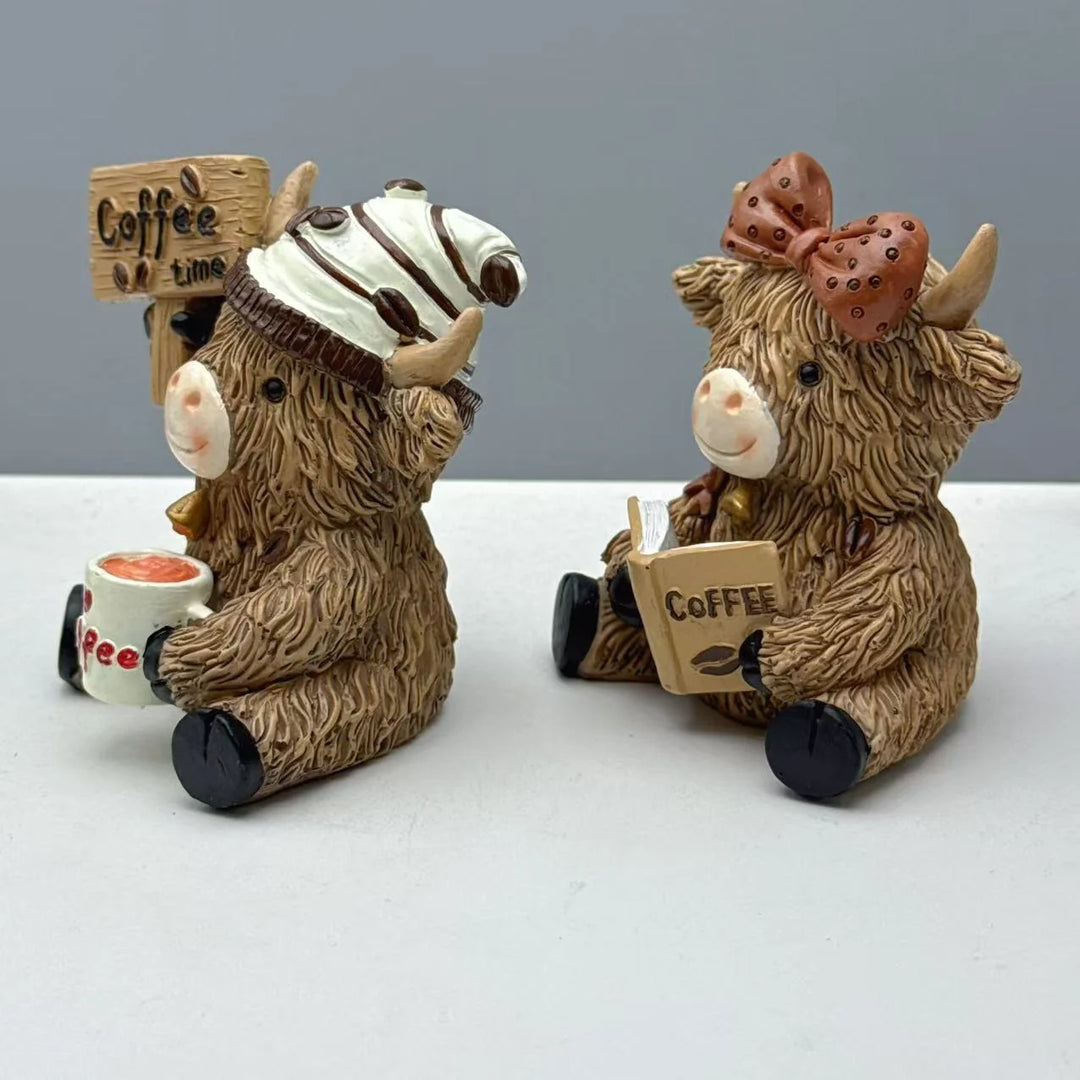 Dekorative Hochlandrind Kaffeefigur Mit Hebevorrichtung Für Zuhause 3