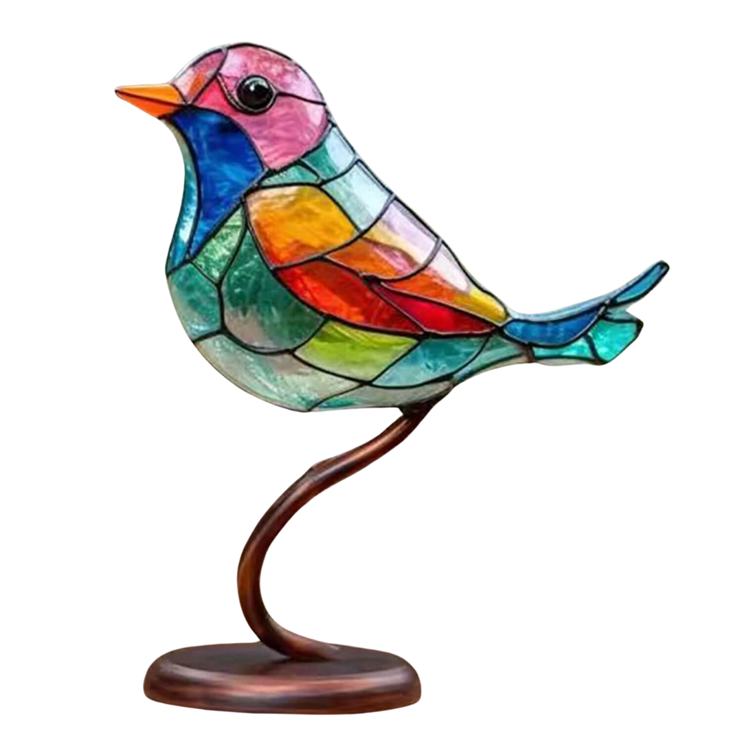 Dekorative Skulptur Bunte Vögel auf Zweig 0