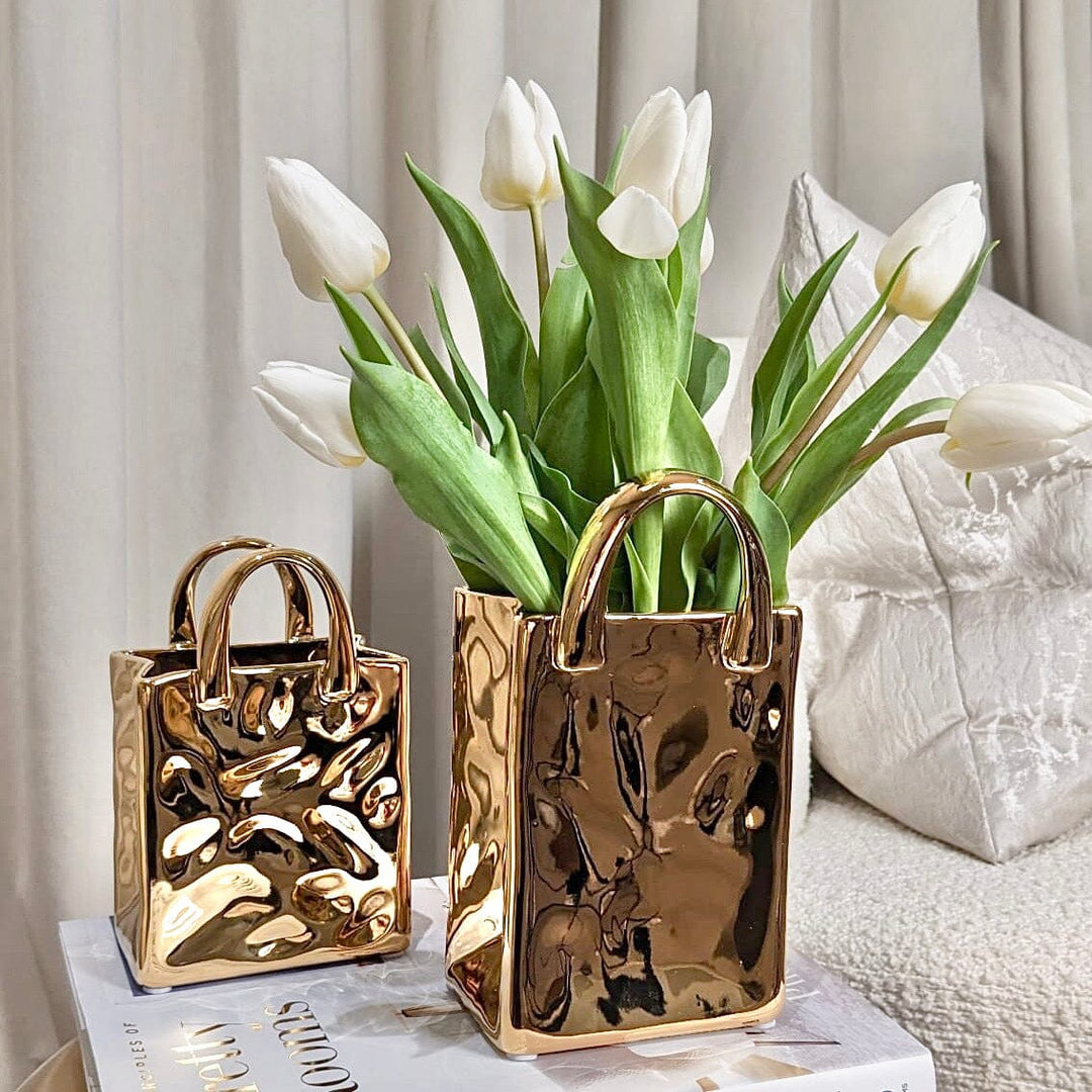 Dekorative Vase Taschenstil Gold Glänzend 0