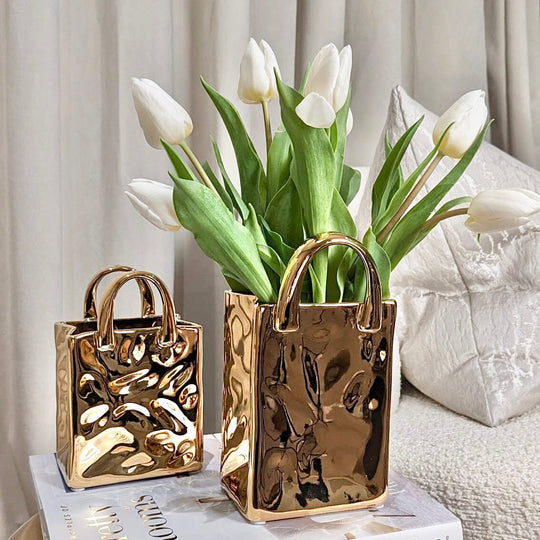 Dekorative Vase Taschenstil Gold Glänzend 0