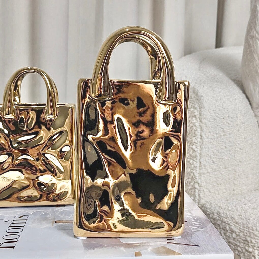 Dekorative Vase Taschenstil Gold Glänzend 2