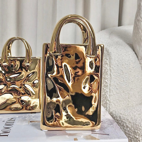 Dekorative Vase Taschenstil Gold Glänzend 2