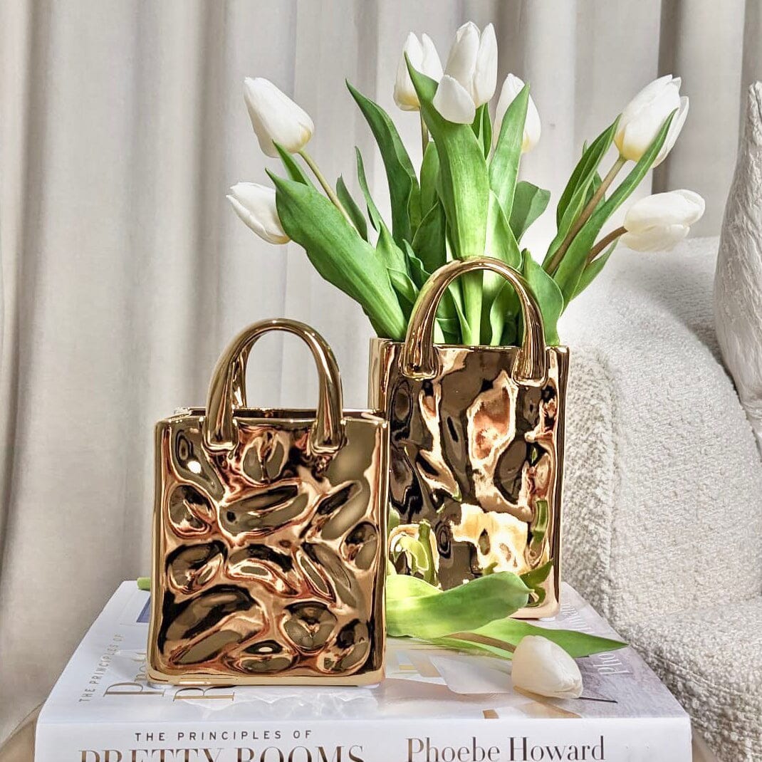 Dekorative Vase Taschenstil Gold Glänzend 3