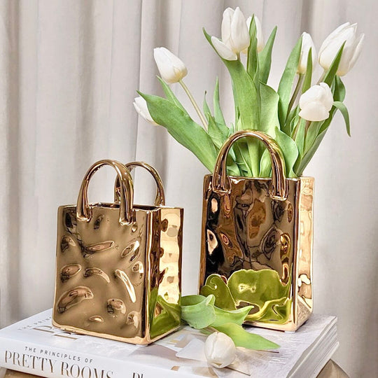 Dekorative Vase Taschenstil Gold Glänzend 5