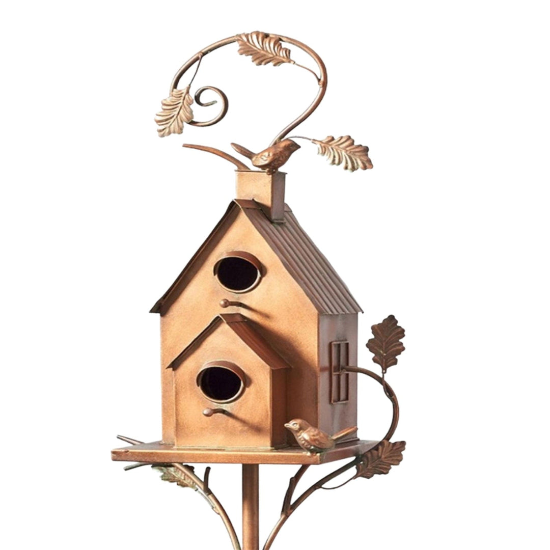 Dekorativer Vogelhaus-Gartenpfosten aus Metall für den Außenbereich 7