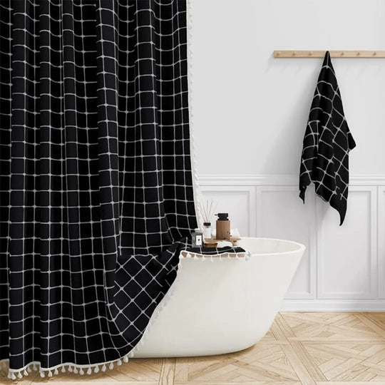 Duschvorhang Badewanne Boho-Stil mit Quasten und Wasserdichter Innenbeschichtung 2