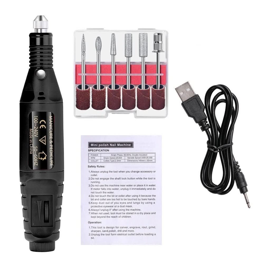 Elektrisches Nagelpflegeset für Maniküre und Pediküre mit 6 Aufsätzen 6