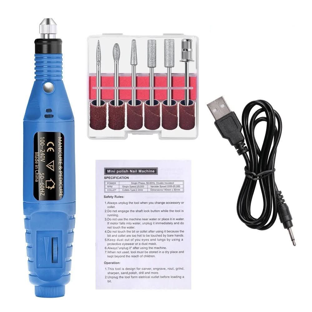 Elektrisches Nagelpflegeset für Maniküre und Pediküre mit 6 Aufsätzen 7