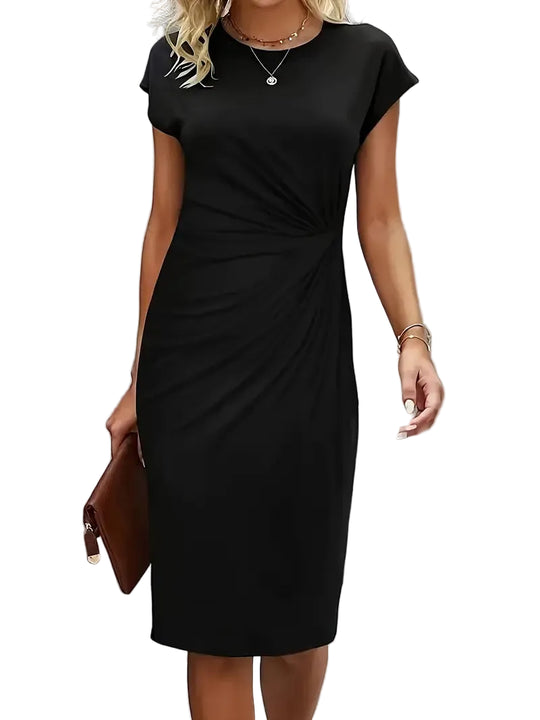 Damen Midi Kleid Elegantes Rundhalsausschnitt Hochwertiger Stoff-1