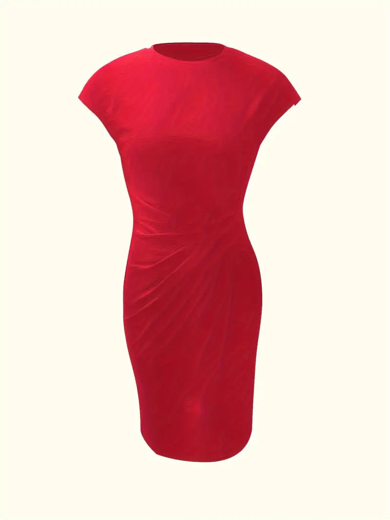 Damen Midi Kleid Elegantes Rundhalsausschnitt Hochwertiger Stoff-6