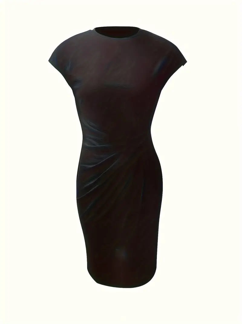 Damen Midi Kleid Elegantes Rundhalsausschnitt Hochwertiger Stoff-3