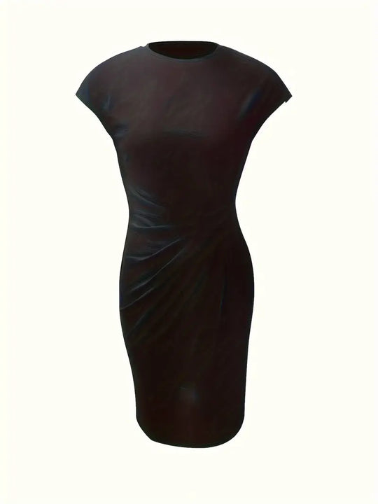 Damen Midi Kleid Elegantes Rundhalsausschnitt Hochwertiger Stoff-3