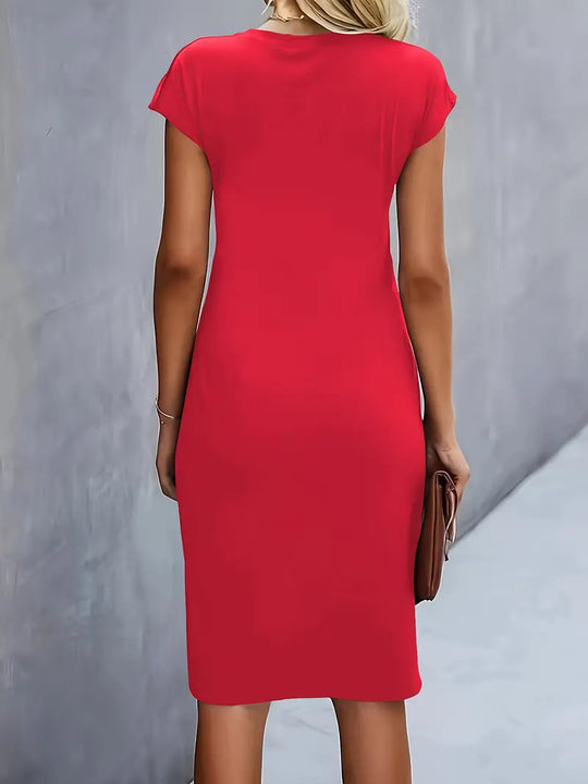 Damen Midi Kleid Elegantes Rundhalsausschnitt Hochwertiger Stoff-5